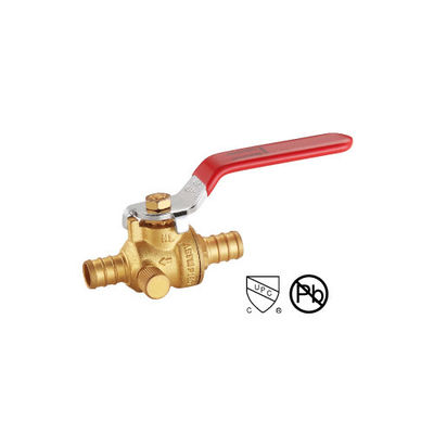 Valve à bille Pex X Pex avec drainage plat ou revêtement en bronze WOG pour le port de raccordement de tuyaux1/2??-1?? ((600WOG,150WSP)